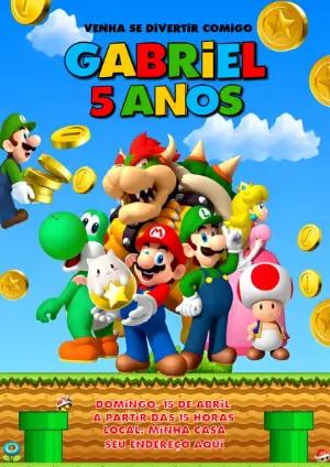 Convite de Aniversário Super Mario Colorido para Editar