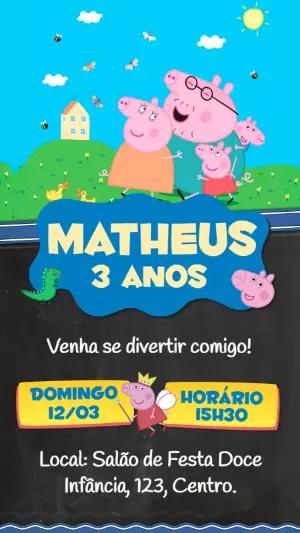 Convite de Aniversário Peppa Pig Colorido para Editar