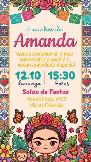 Convite de Aniversário Frida Kahlo Infantil para Editar