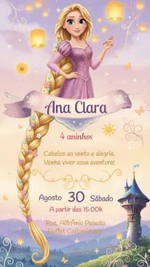 Convite Digital Festa Rapunzel com Lanternas para Editar