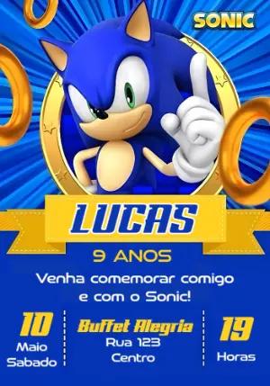 Convite de Aniversário do Sonic para Editar Online