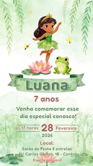 Convite de Aniversário Princesa e o Sapo Editável