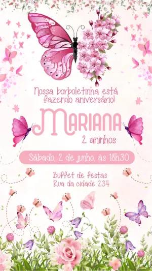 Convite Aniversário Borboletas Jardim Encantado para Editar