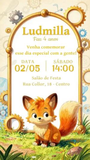 Convite de Aniversário Raposa Steampunk Editável