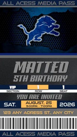 Football Birthday Ticket Invitation Detroit Lions