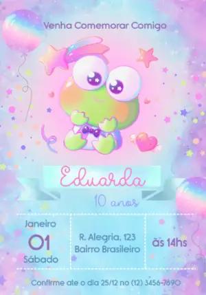 Convite Aniversário Keroppi Fofo para Editar Online