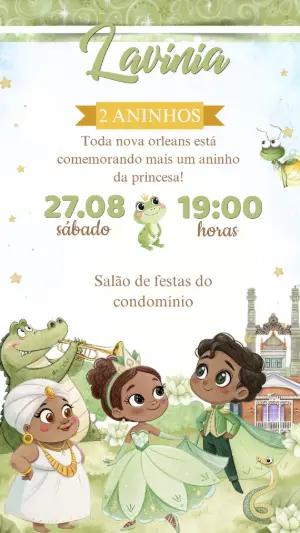Convite Aniversário Princesa Tiana Editável Online
