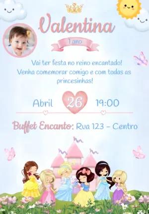 Convite de Aniversário Princesas com Foto para Editar