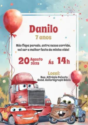 Convite de Aniversário Carros: Relâmpago McQueen para Editar