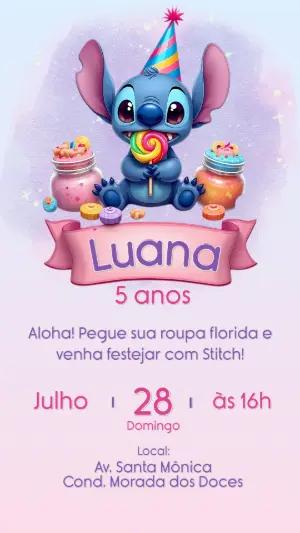 Convite de Aniversário Stitch Candy para Editar Online