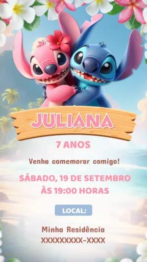 Convite de Aniversário Stitch e Angel para Editar Online