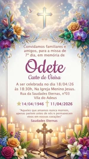 Convite de Missa de 7º Dia Floral e Religioso Editável