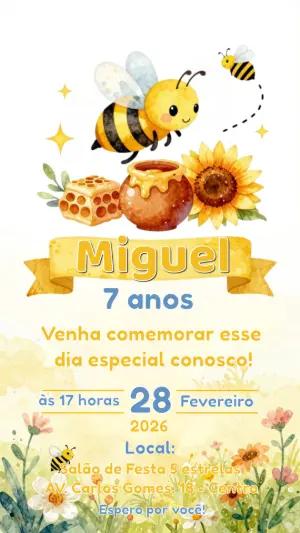 Convite de Aniversário Abelhinha Aquarela para Editar Online