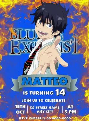 Blue Exorcist Anime Birthday Invitation - Editable Digital Template