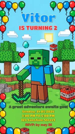 Editable Minecraft Birthday Invitation for Kids' Party