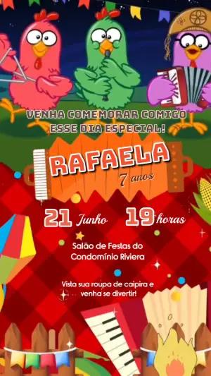 Vídeo Convite de Aniversário Festa Junina Galinha Pintadinha para Editar