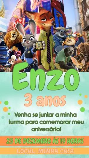 Convite Digital Zootopia: Aniversário Infantil para Editar