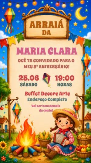 Convite de Aniversário Festa Junina Infantil para Editar