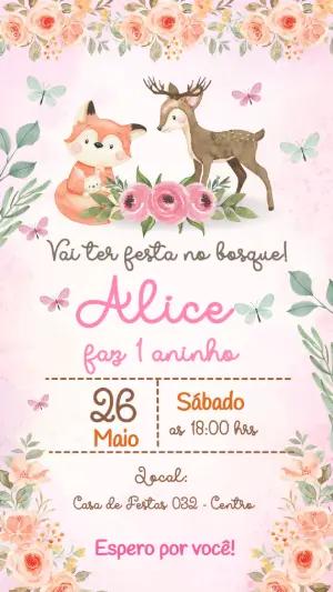 Convite de Aniversário Bosque Encantado Menina Editável