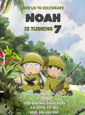 Peleliu Anime Birthday Invitation | Editable Chibi Soldier Template