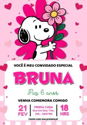Convite Digital Snoopy Menina Tema Rosa Editável