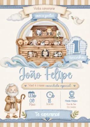 Convite de Aniversário Arca de Noé Editável para Festa Infantil