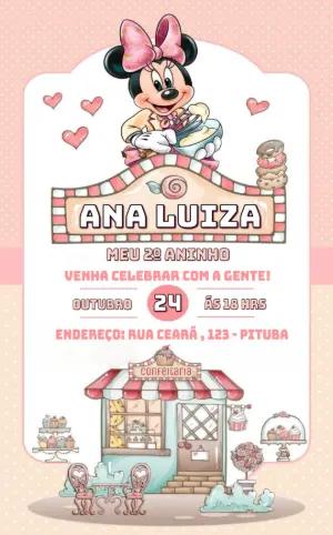 Convite Aniversário Confeitaria da Minnie para Editar Online