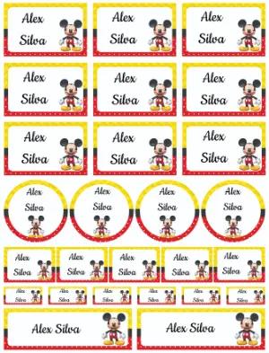 Etiquetas Escolares Mickey Mouse para Editar e Imprimir