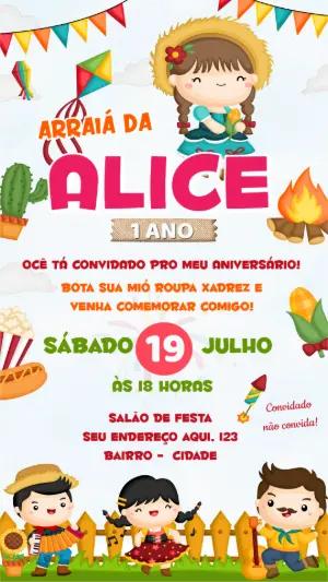 Convite Aniversário Festa Junina com Personagens para Editar