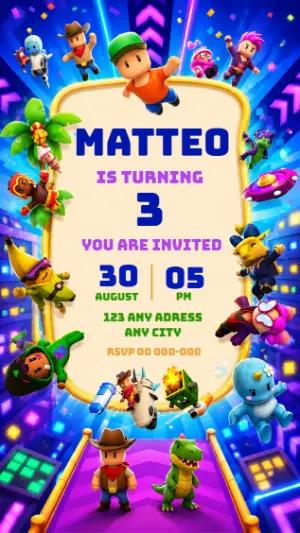 Stumble Guys Birthday Party Invitation - Editable Template