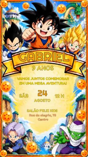 Convite de Aniversário Dragon Ball Z com Goku | Modelo Editável