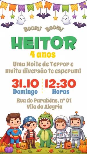 Convite de Aniversário Halloween Infantil Fofo para Editar