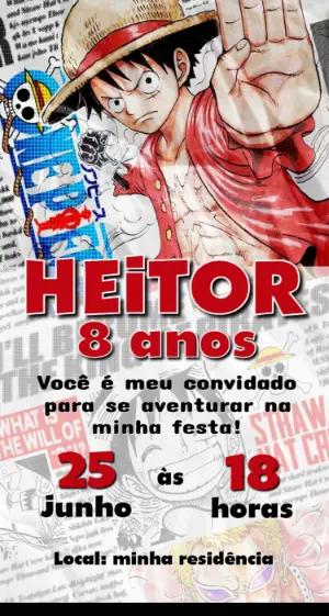 Convite de Aniversário One Piece Editável Estilo Mangá