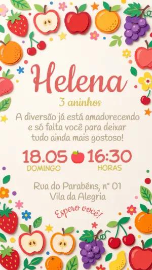 Convite de Aniversário Infantil Frutinhas Colorido Editável