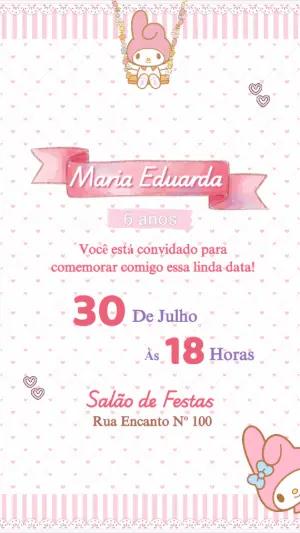 Convite Animado Aniversário My Melody para Editar Online