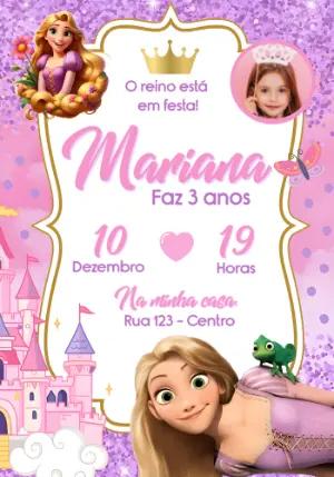 Convite de Aniversário Rapunzel com Foto Modelo Editável com foto