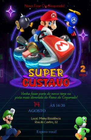 Convite de Aniversário Super Mario Gamer Editável