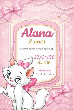 Convite Digital Aniversário Gata Marie Rosa para Editar