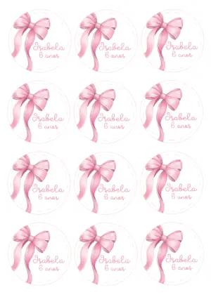 Adesivo de Festa Laço Rosa para Editar Online