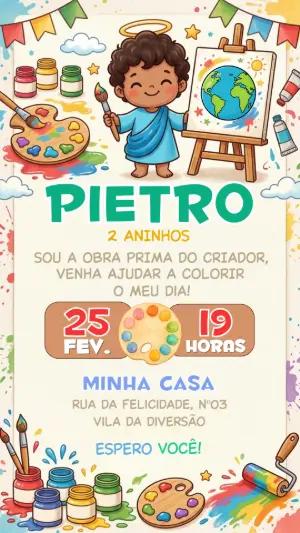 Convite de Aniversário Infantil Tema Pintura Editável