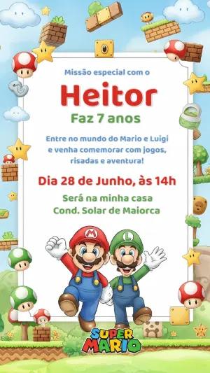 Convite Aniversário Super Mario Bros para Editar Online