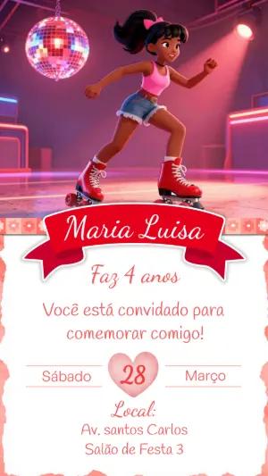 Convite de Aniversário Roller Skate Disco Editável para Menina