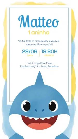 Convite Aniversário Baby Shark para Editar Online
