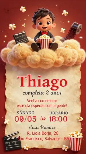 Convite Digital Infantil Tema Cinema para Editar Online