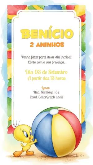Convite de Aniversário Baby Looney Tunes Piu-Piu para Editar