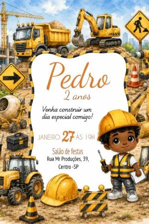 Convite de Aniversário Construção Infantil Editável