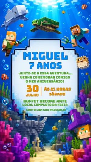 Convite de Aniversário Minecraft Aquático para Editar Online