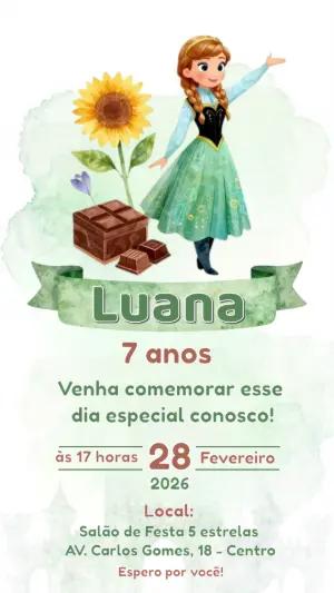 Convite Aniversário Frozen Febre Congelante Aquarela Editável