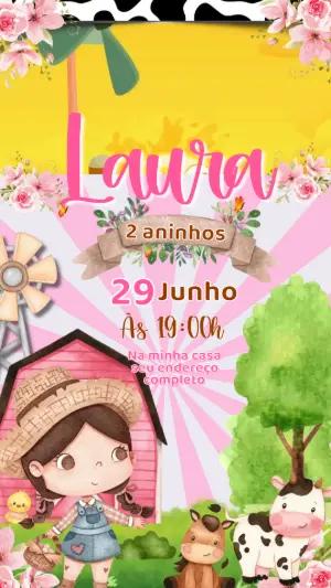 Convite Animado Fazendinha Menina Rosa para Editar