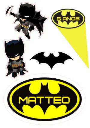 Topo de Bolo Batman Chibi Editável para Aniversário Infantil